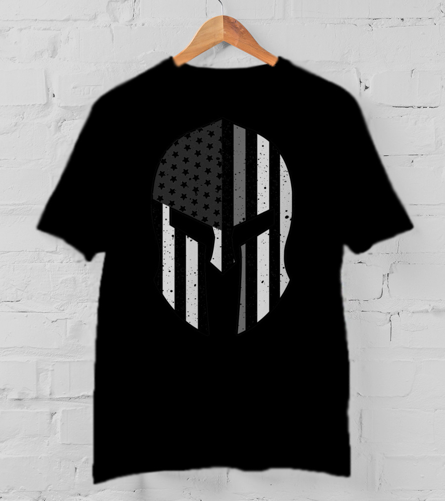 USA Flag Warrior Helmet Thin Gray Line Corrections Officer T-Shirt