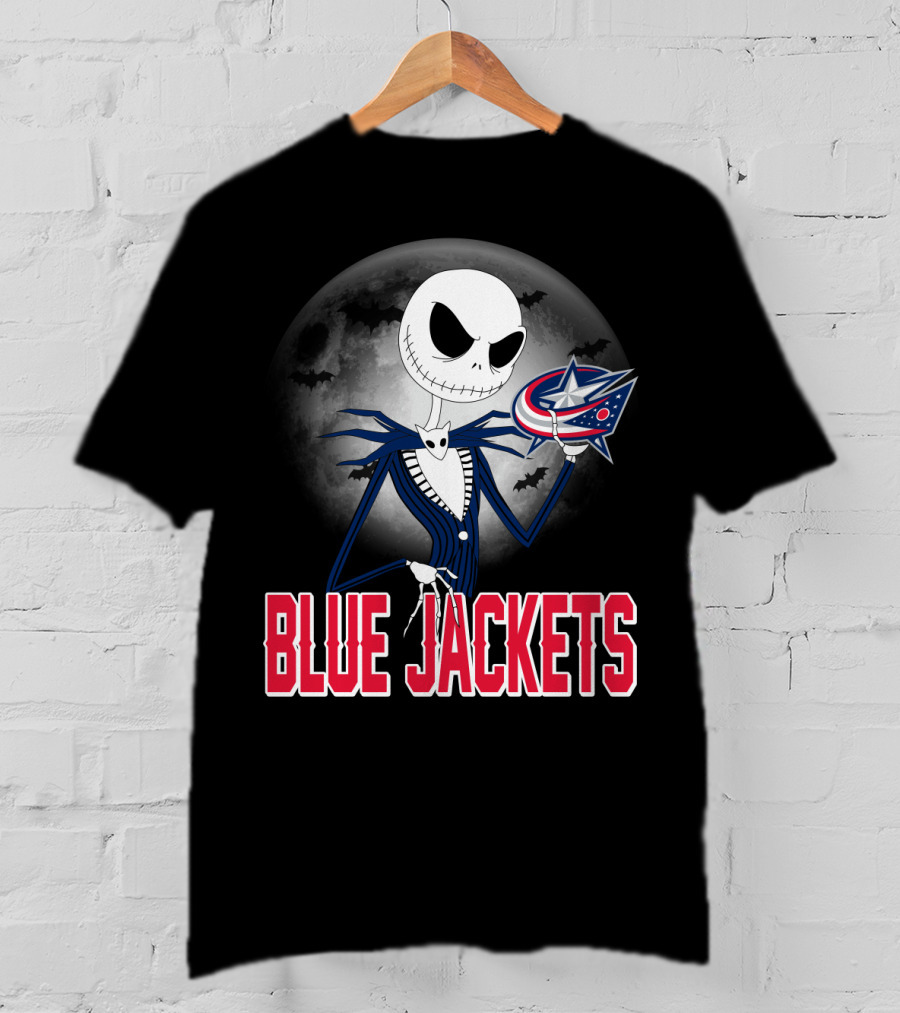 Jack Skellington Columbus Blue Jackets Halloween Fan Logo Moon Background T-Shirt