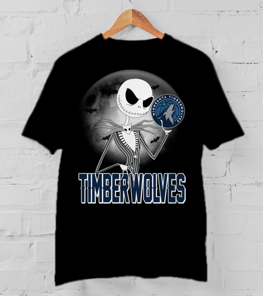 Timberwolves Halloween Jack Skellington Moon Minnesota Timberwolves Fans T-Shirt