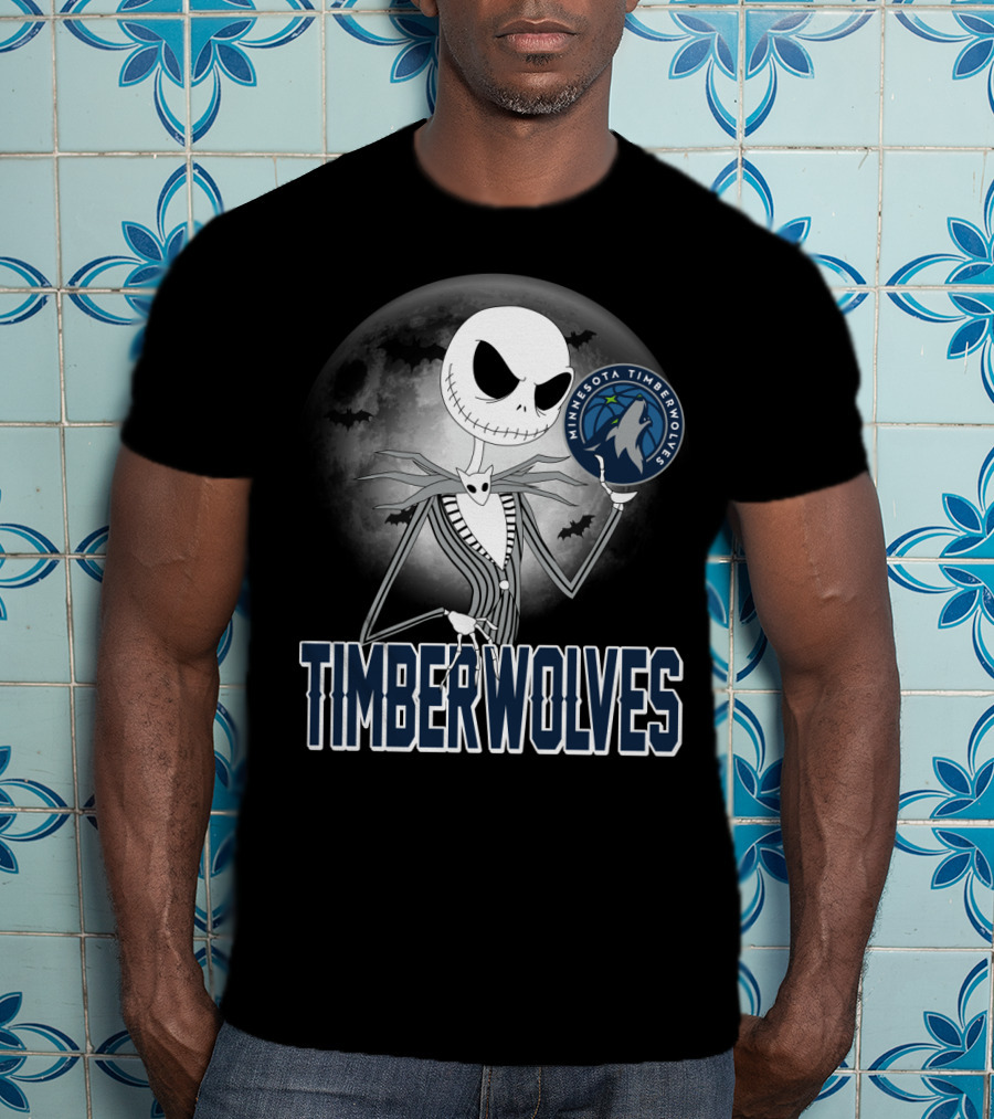 Timberwolves Halloween Jack Skellington Moon Minnesota Timberwolves Fans T-Shirt