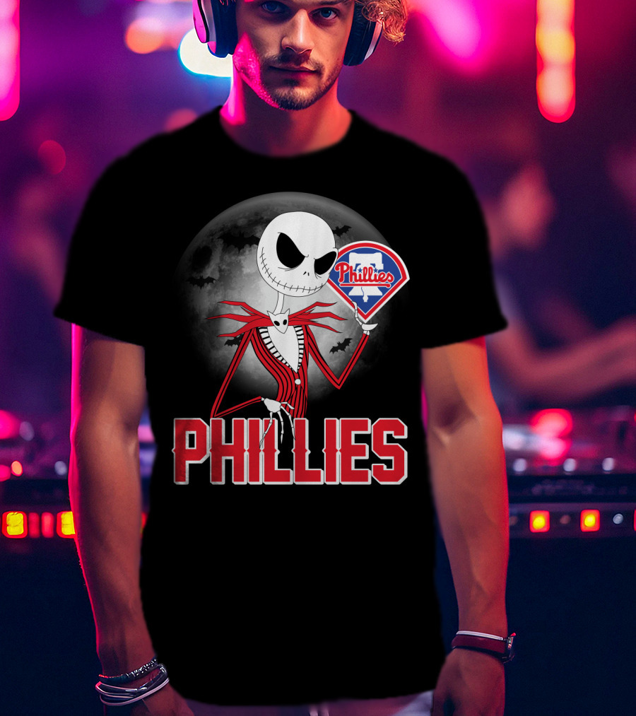 Phillies Halloween Moon Jack Skellington Crossover T-Shirt