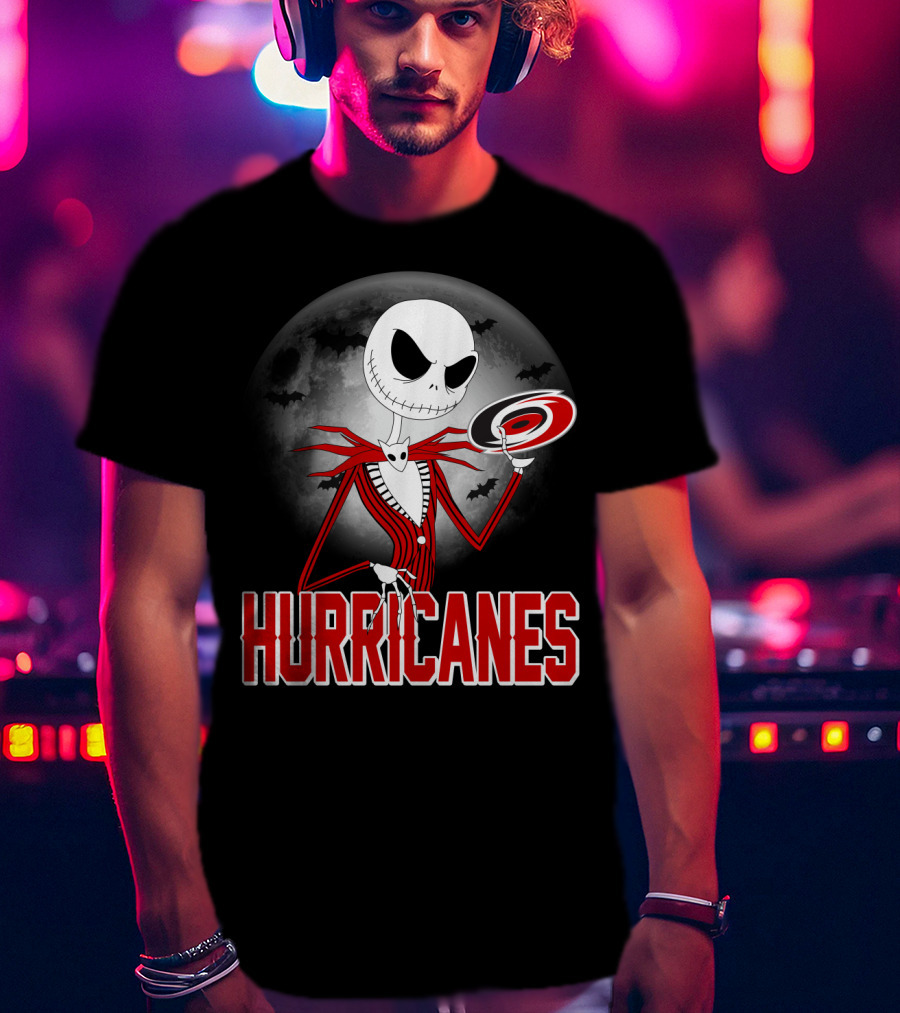 Jack Skellington Carolina Hurricanes Halloween Moon T-Shirt