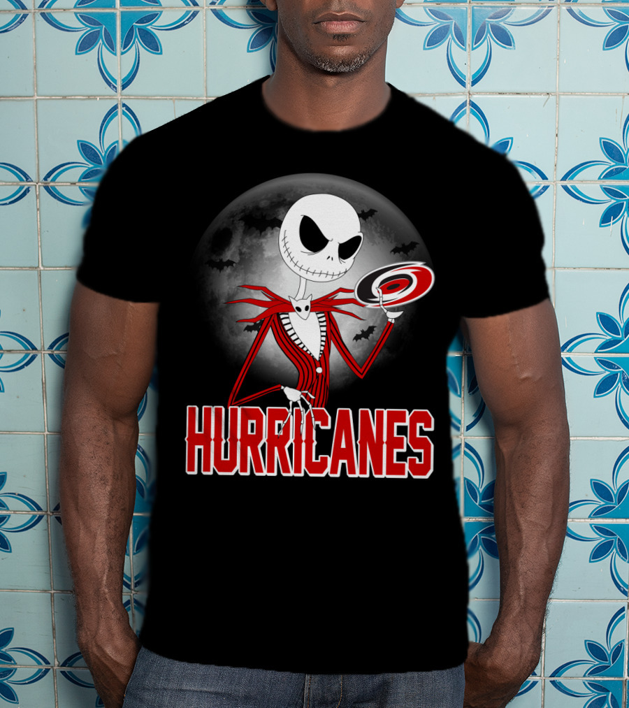 Jack Skellington Carolina Hurricanes Halloween Moon T-Shirt