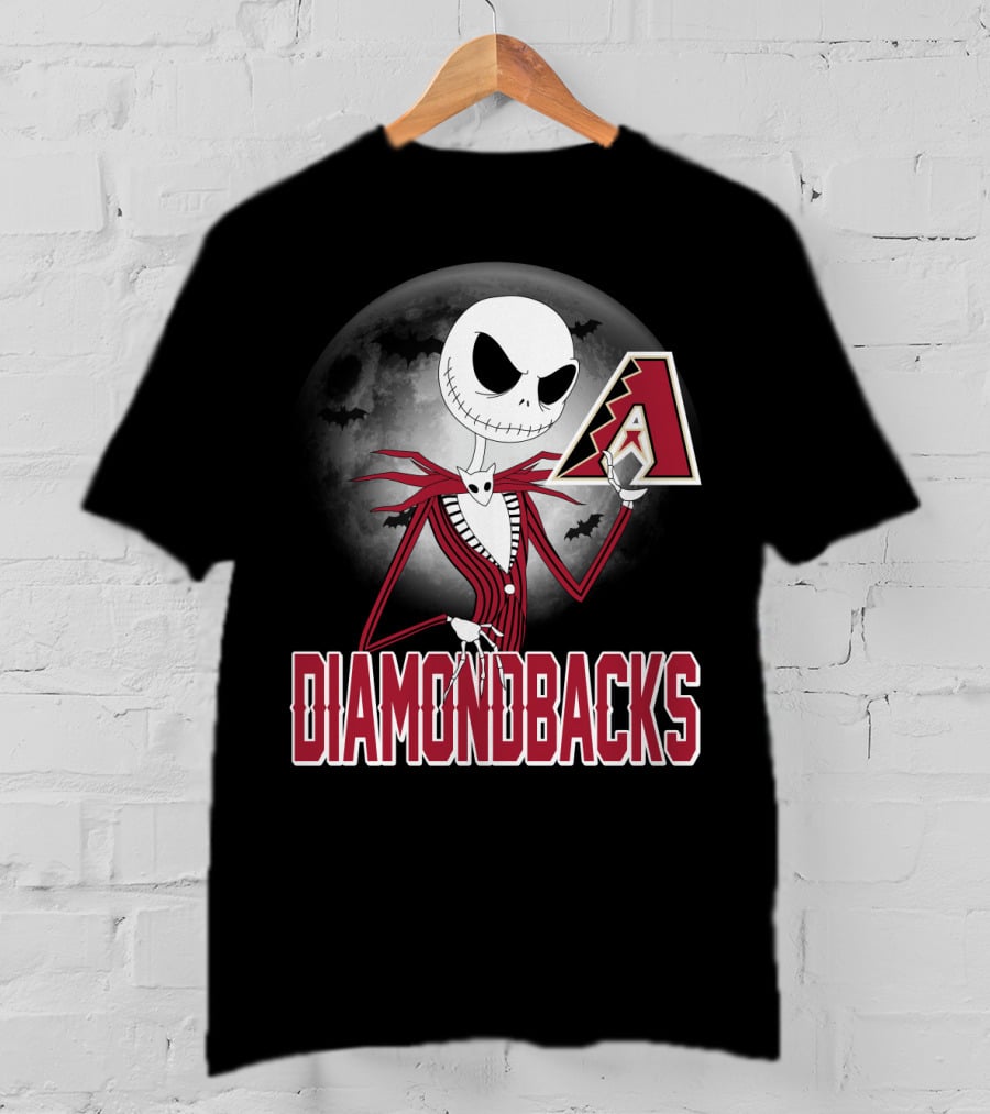 Jack Skellington Halloween Arizona Diamondbacks Moon And Bats T-Shirt