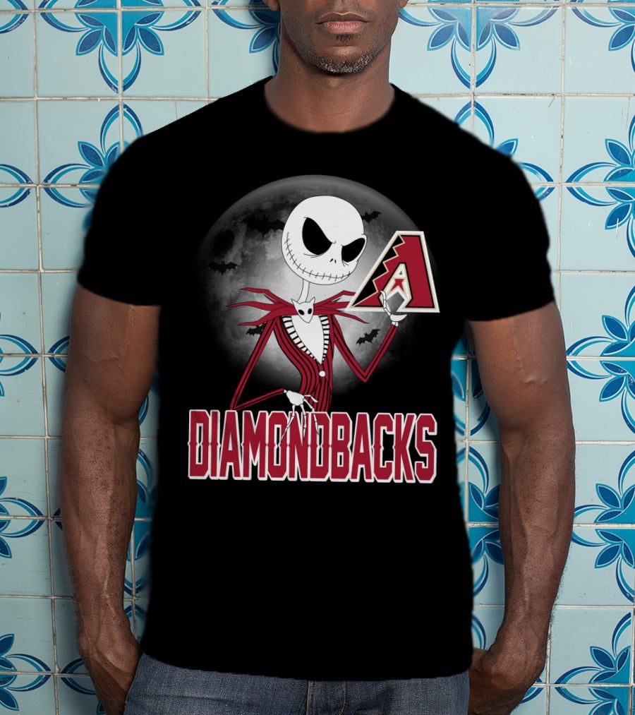 Jack Skellington Halloween Arizona Diamondbacks Moon And Bats T-Shirt
