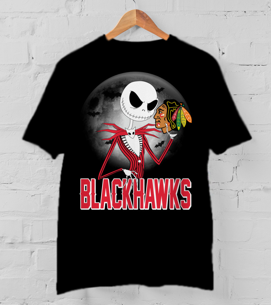 Jack Skellington Halloween Full Moon Chicago Blackhawks Collaboration T-Shirt