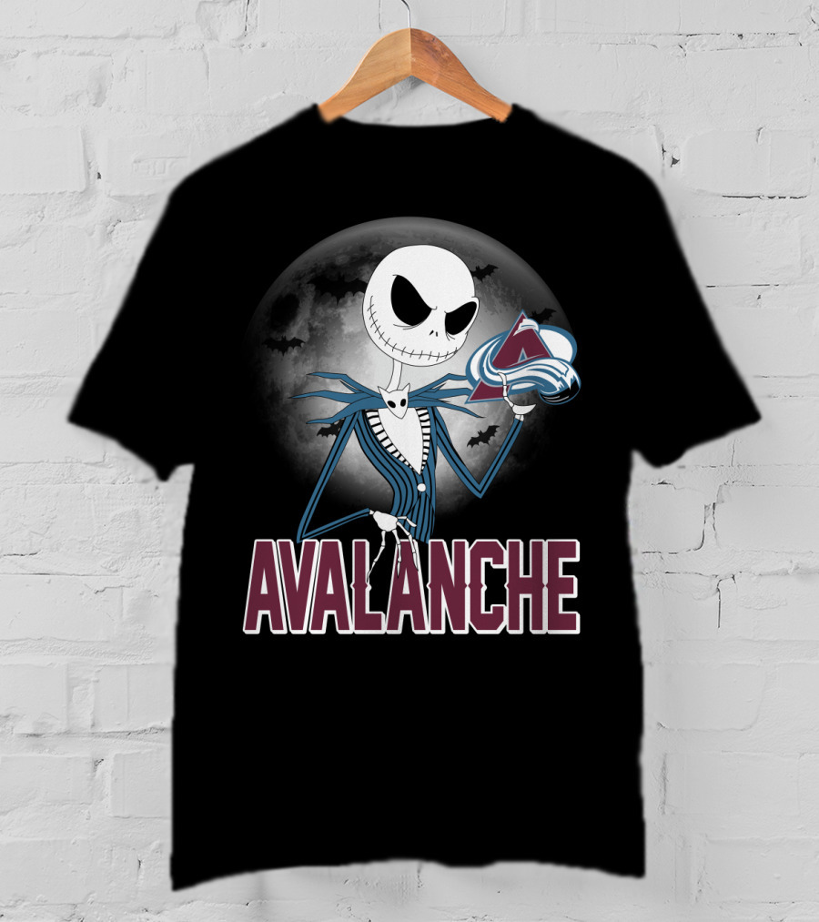 Jack Skellington Halloween Colorado Avalanche Logo Moon Background T-Shirt