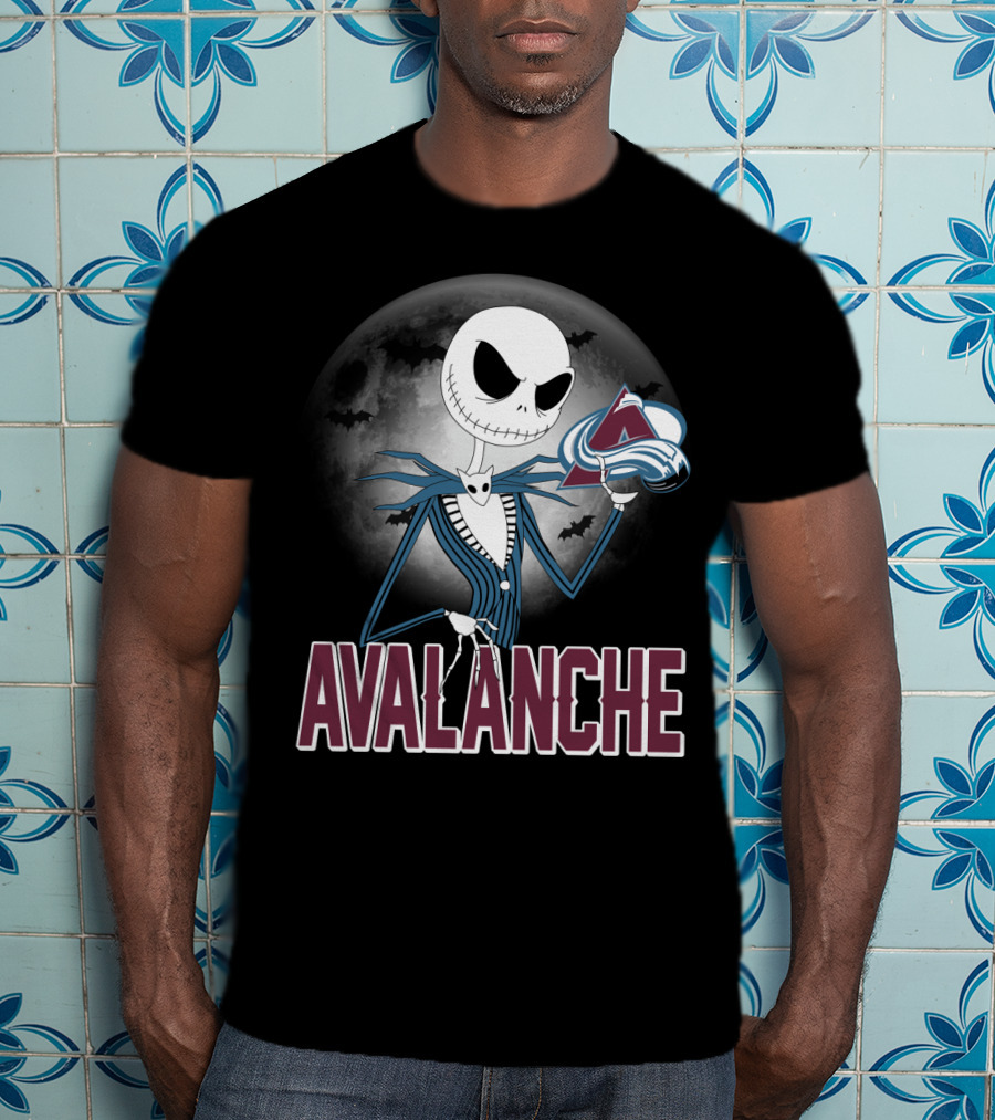 Jack Skellington Halloween Colorado Avalanche Logo Moon Background T-Shirt