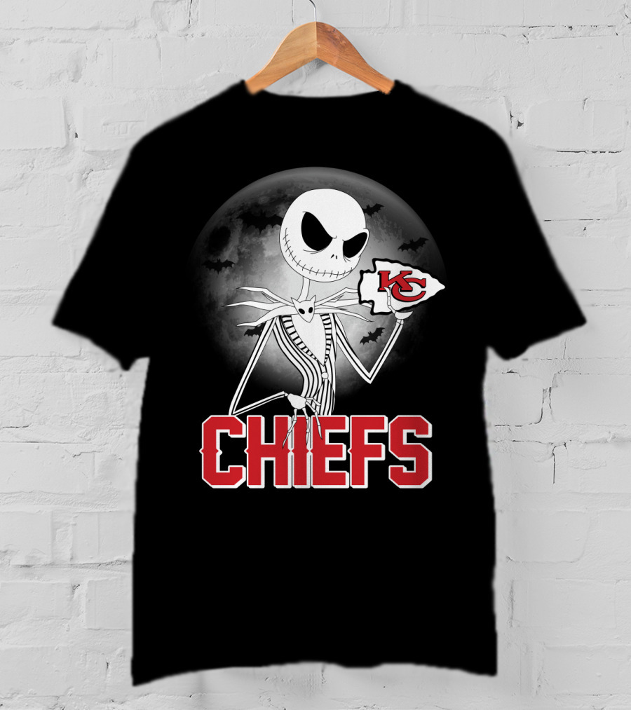 Jack Skellington Kansas City Chiefs Halloween Moon T-Shirt