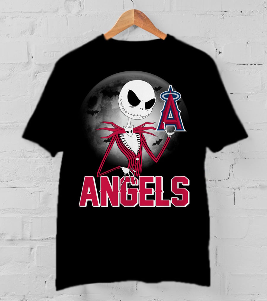 Jack Skellington Los Angeles Angels Halloween Moon Motif T-Shirt