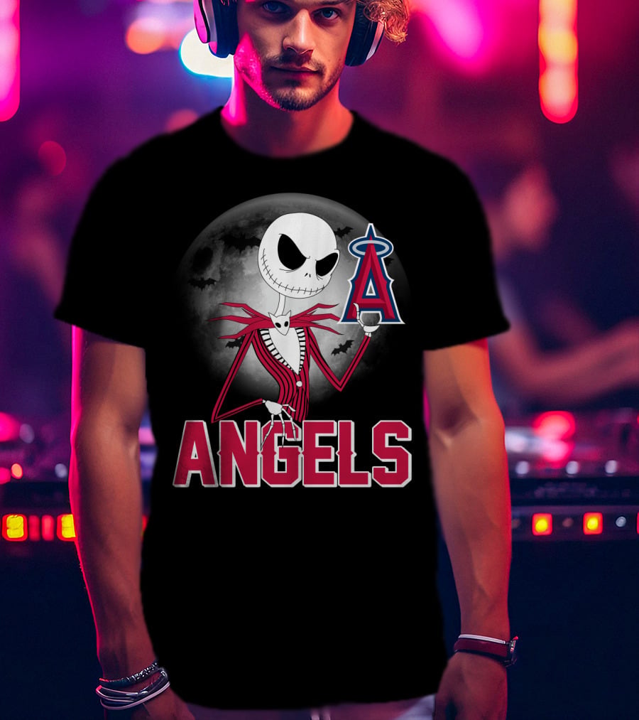 Jack Skellington Los Angeles Angels Halloween Moon Motif T-Shirt