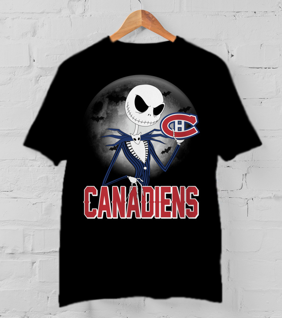 Jack Skellington Halloween Canadiens Logo Moon Background T-Shirt