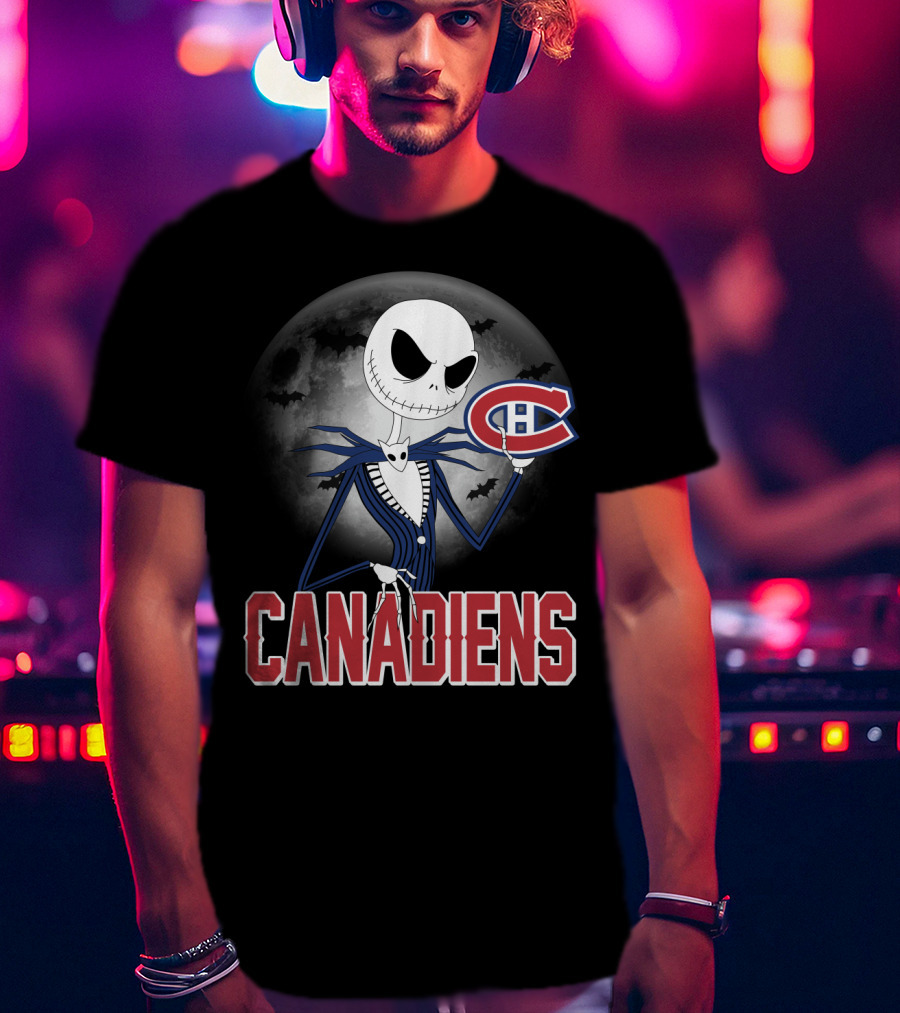 Jack Skellington Halloween Canadiens Logo Moon Background T-Shirt