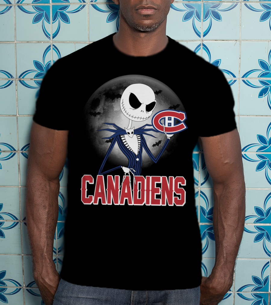 Jack Skellington Halloween Canadiens Logo Moon Background T-Shirt