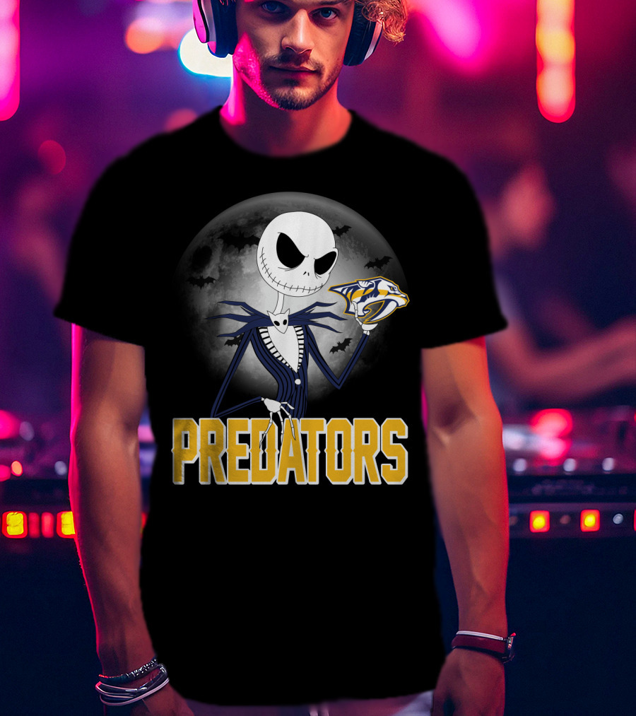 Jack Skellington Halloween Nashville Predators Moonlit T-Shirt