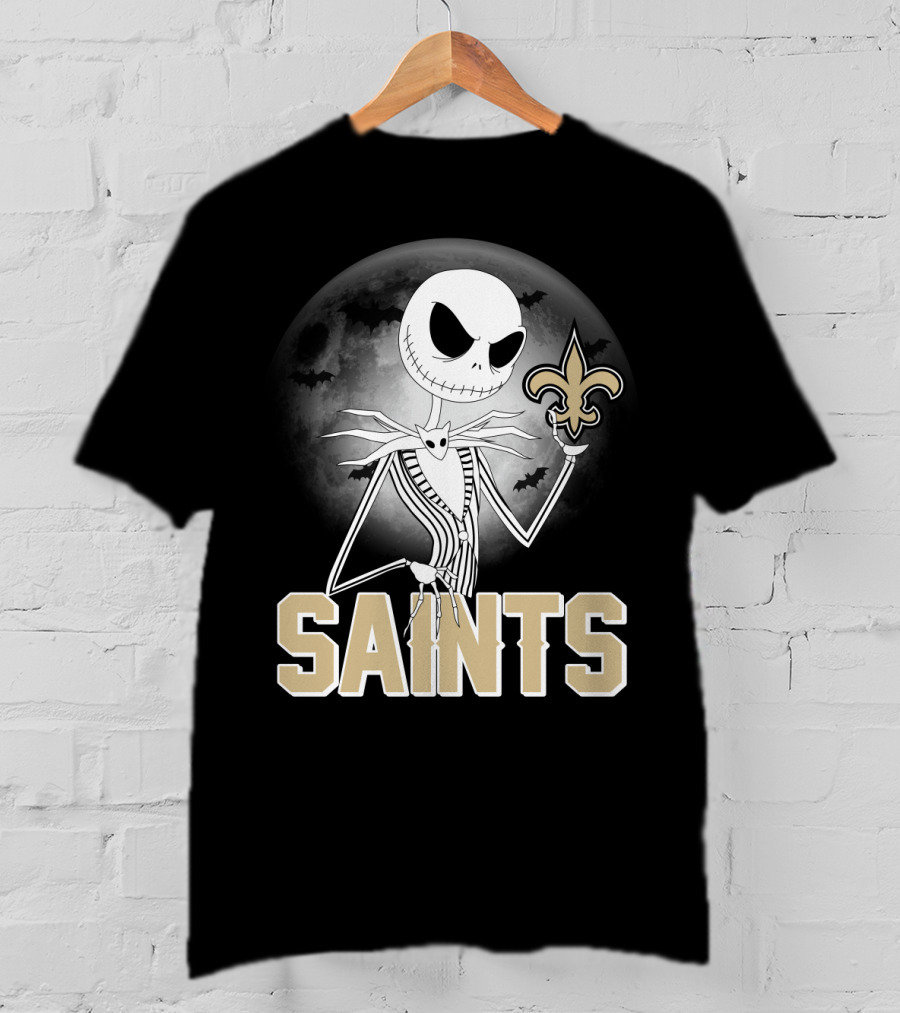 Jack Skellington Holding Fleur-De-Lis Halloween New Orleans Saints T-Shirt