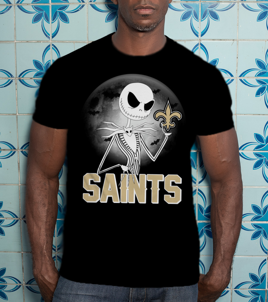 Jack Skellington Holding Fleur-De-Lis Halloween New Orleans Saints T-Shirt