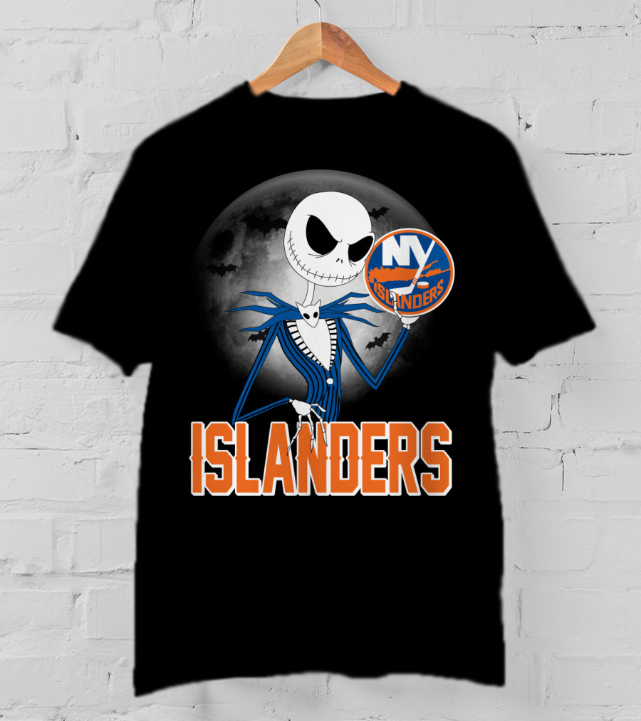 Jack Skellington Halloween NY Islanders Moon Background T-Shirt