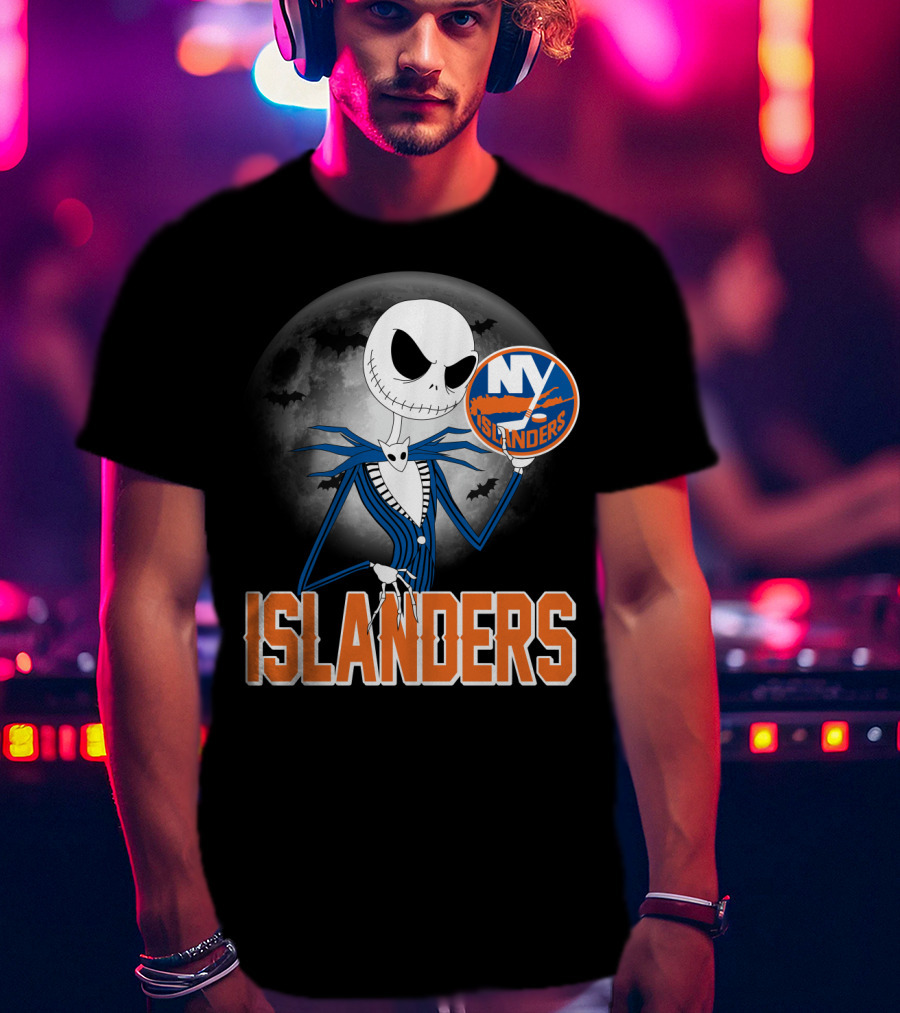 Jack Skellington Halloween NY Islanders Moon Background T-Shirt