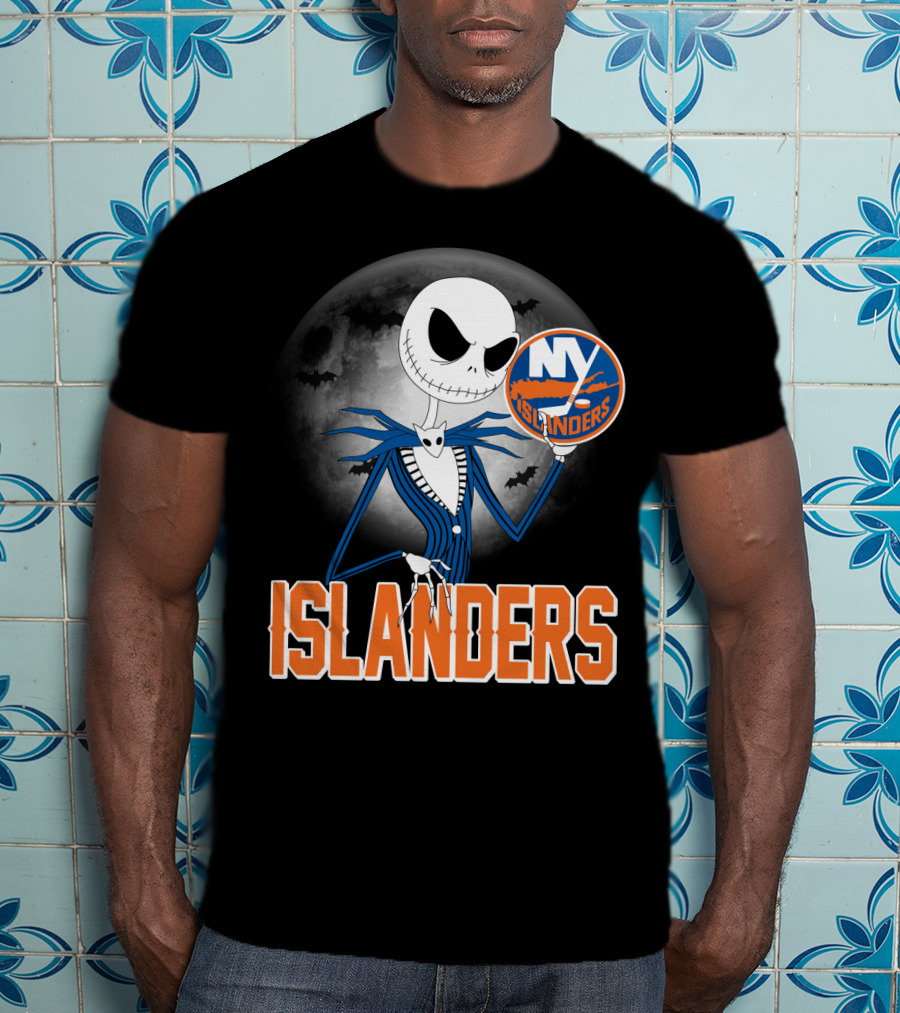 Jack Skellington Halloween NY Islanders Moon Background T-Shirt
