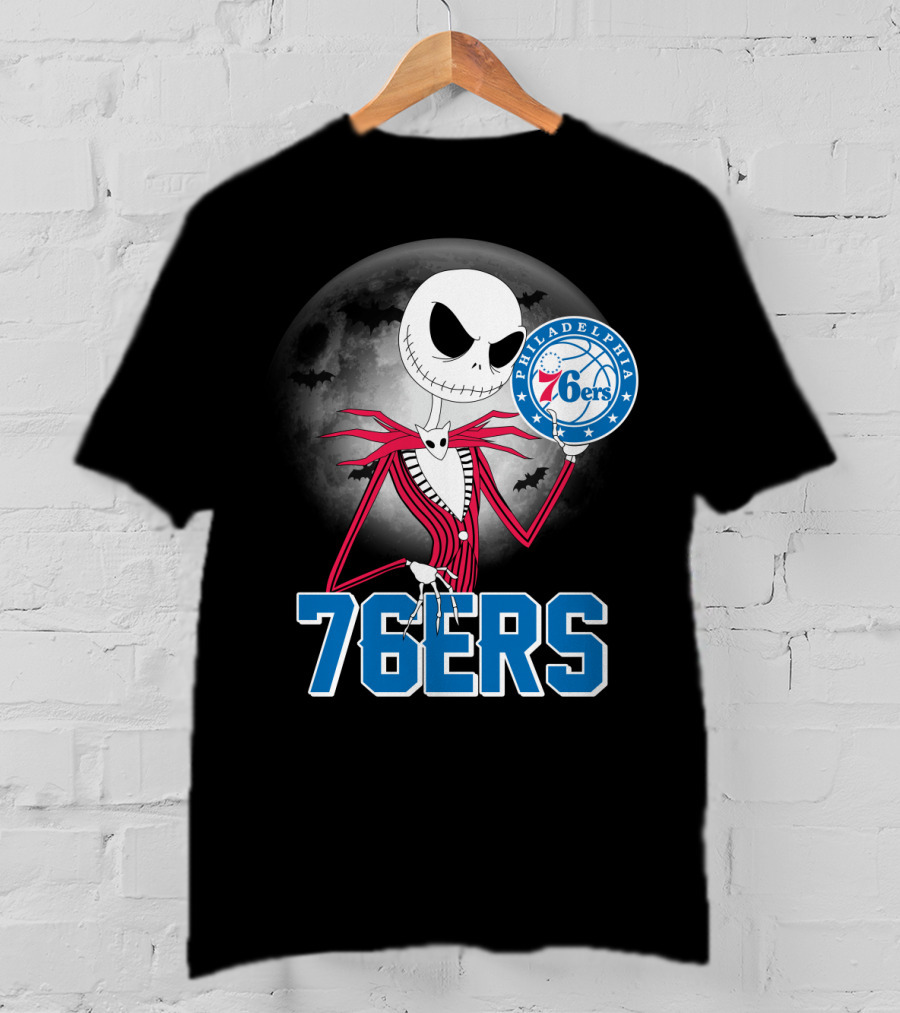 Jack Skellington Philadelphia 76ers Halloween Moon T-Shirt