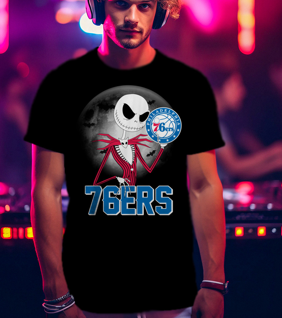 Jack Skellington Philadelphia 76ers Halloween Moon T-Shirt