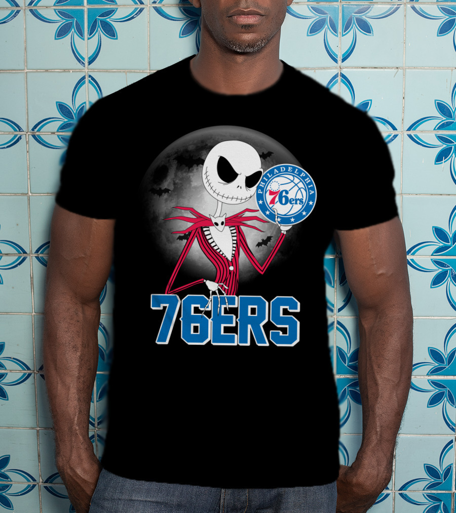 Jack Skellington Philadelphia 76ers Halloween Moon T-Shirt