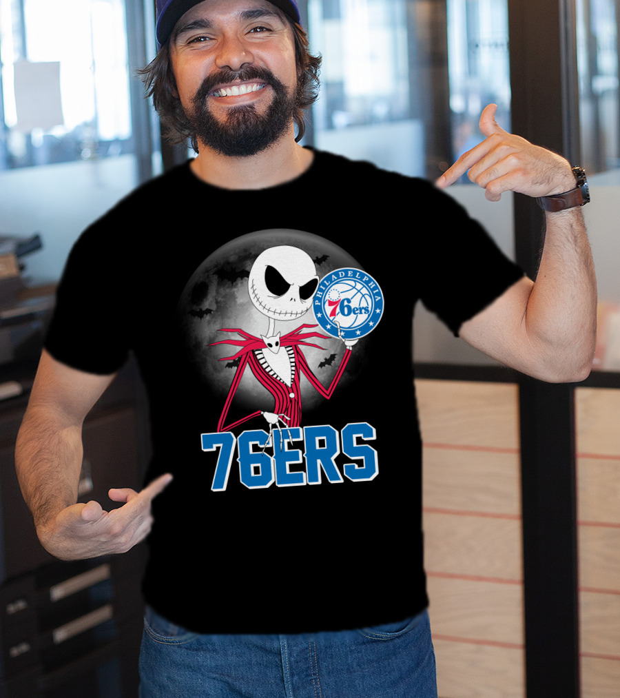 Jack Skellington Philadelphia 76ers Halloween Moon T-Shirt