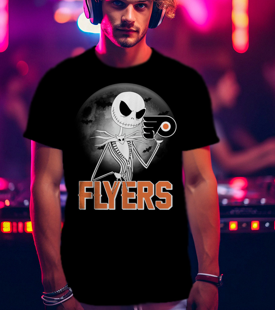 Philadelphia Flyers Halloween Jack Skellington Moon T-Shirt