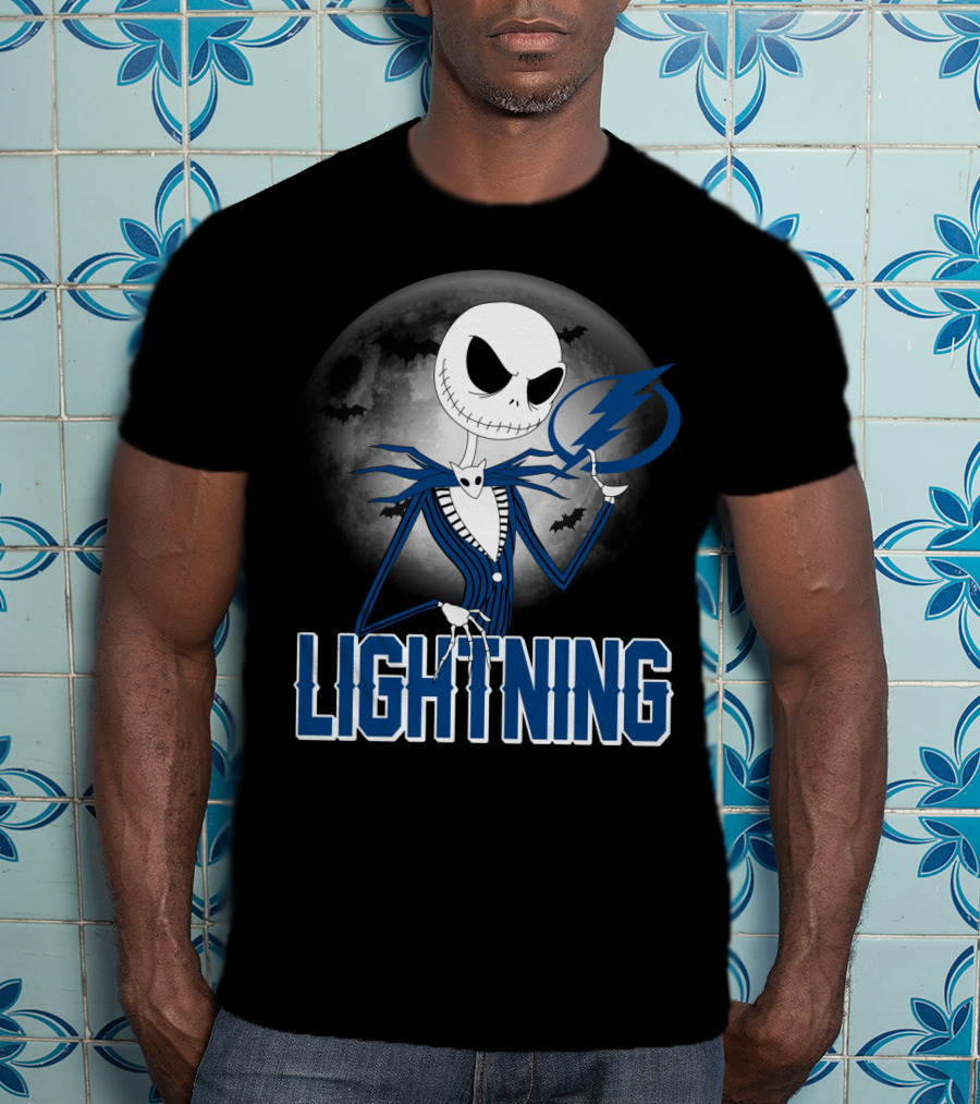 Jack Skellington Tampa Bay Lightning Halloween Moon Scene T-Shirt