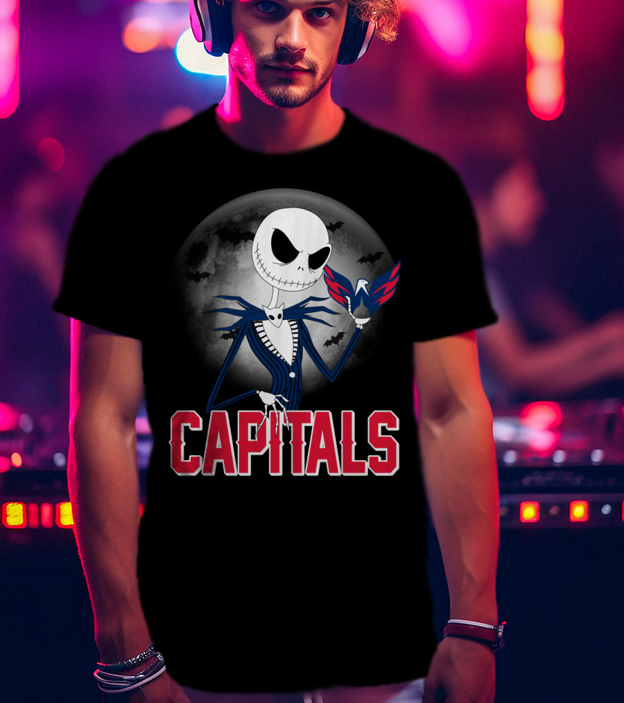 Jack Skellington Halloween Meets Washington Capitals Moon Night T-Shirt