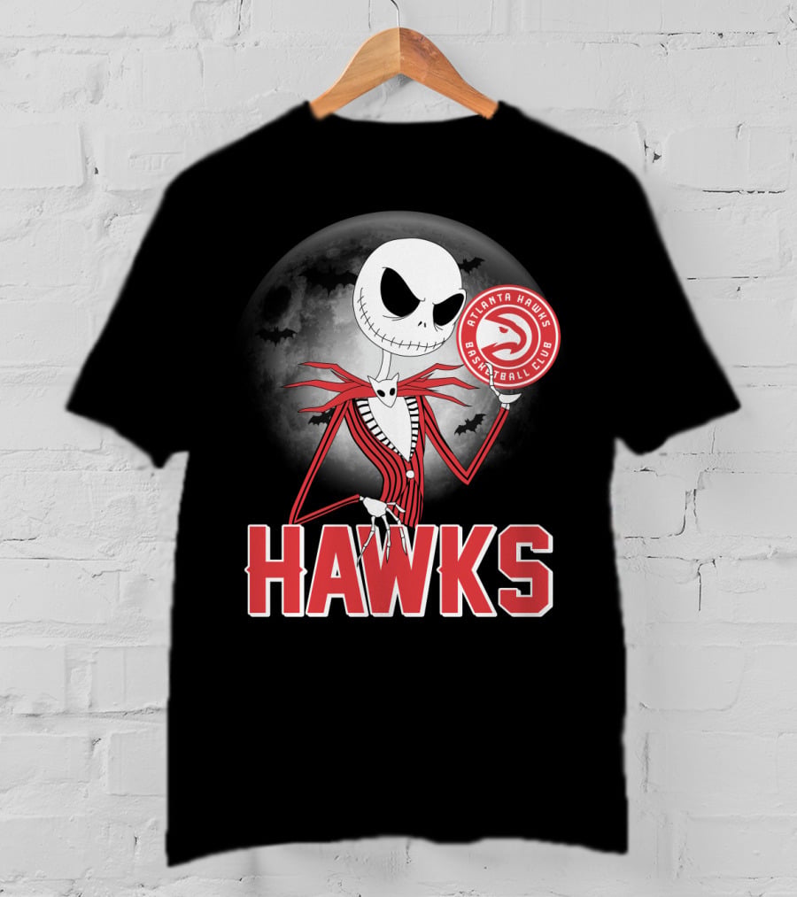 Atlanta Hawks Basketball Club Jack Skellington Halloween Hawks T-Shirt