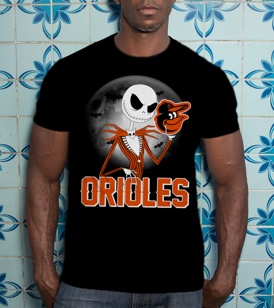 Jack Skellington Halloween Orioless Moon Bat T-Shirt