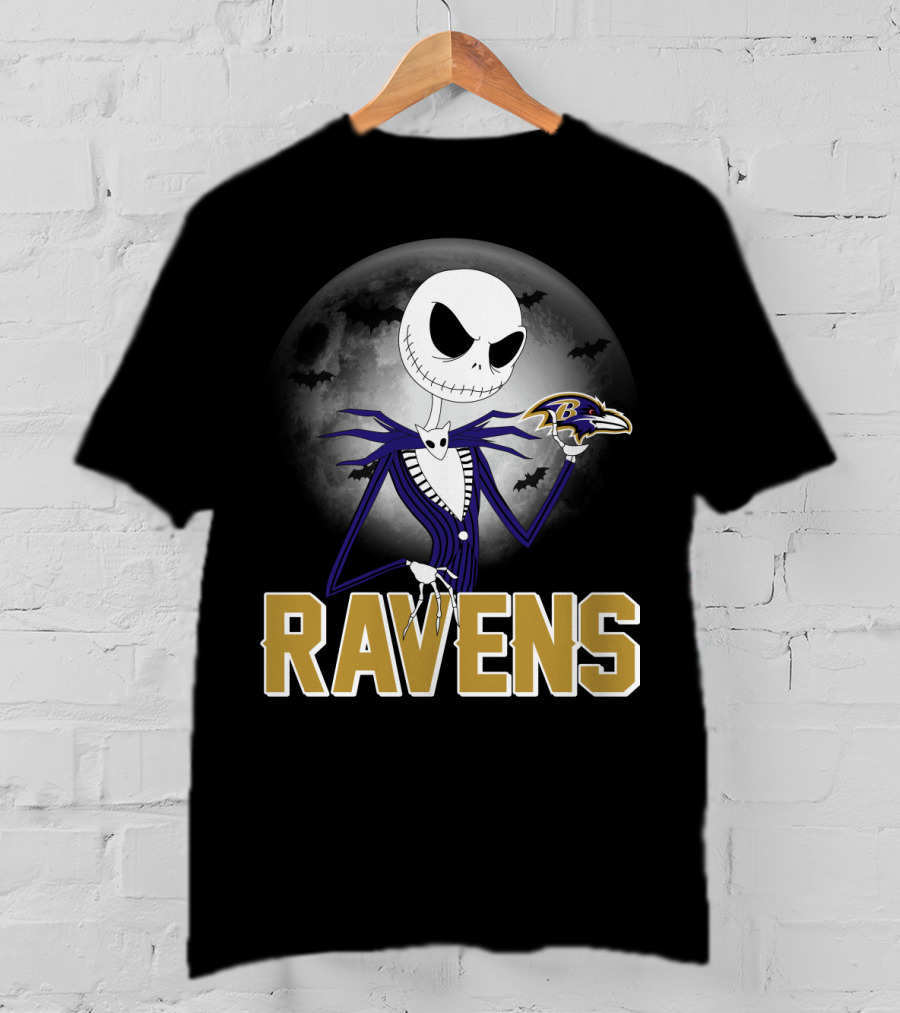 Jack Skellington Baltimore Ravens Halloween Moon Ravens T-Shirt