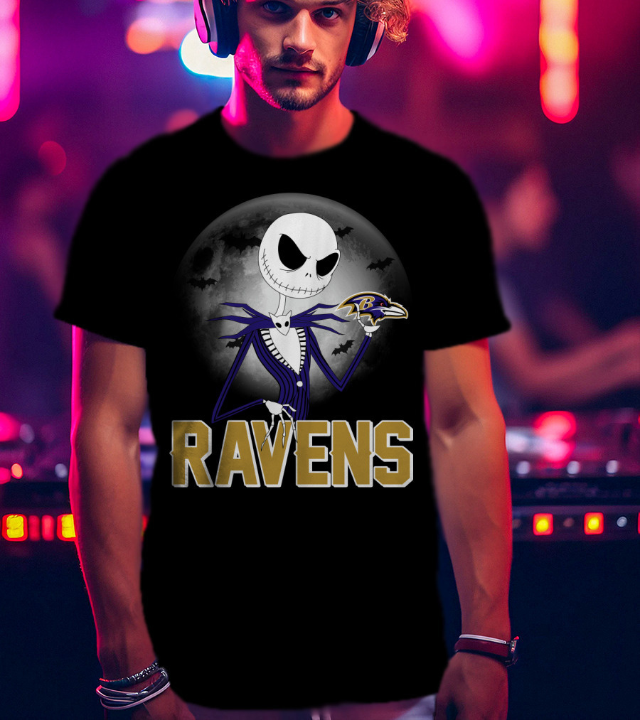 Jack Skellington Baltimore Ravens Halloween Moon Ravens T-Shirt