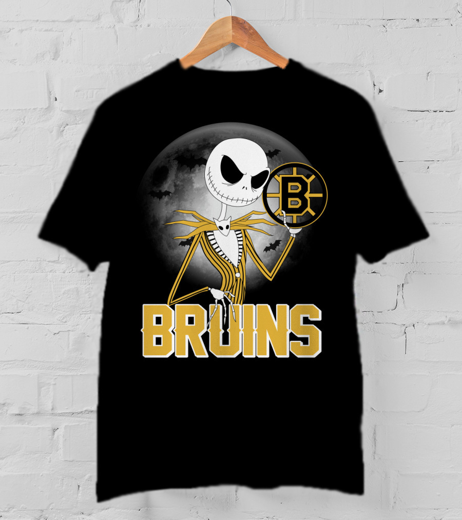 Jack Skellington Halloween Boston Bruins Moon And Bats T-Shirt