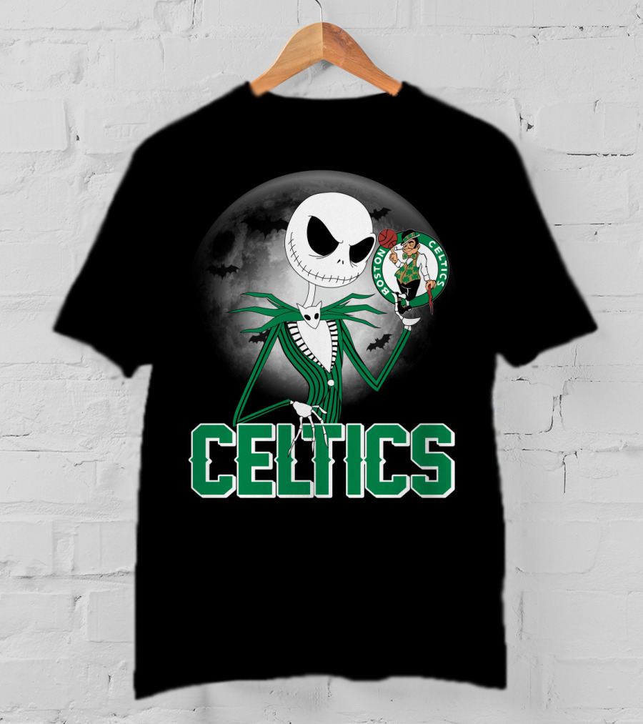 Celtics Jack Skellington Halloween Boston Celtics Moon And Bats T-Shirt