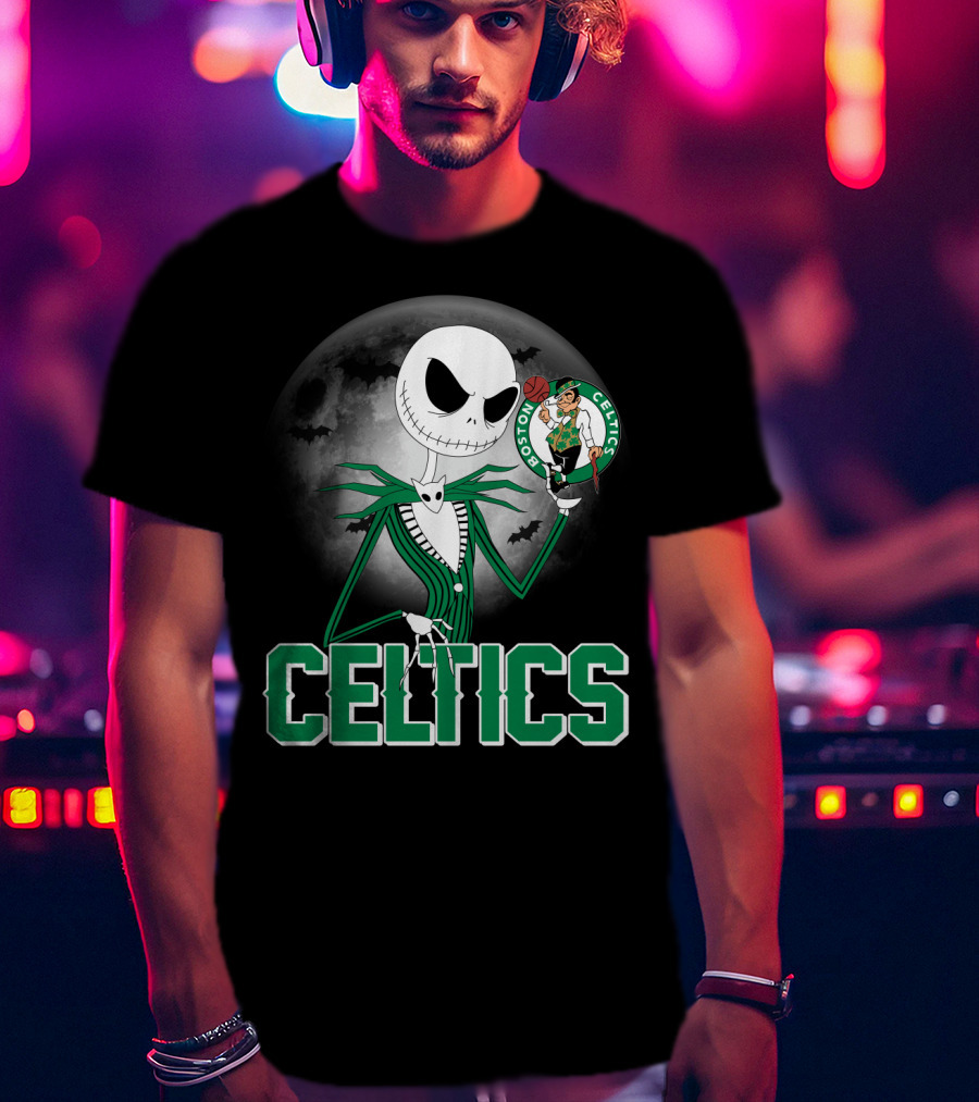 Celtics Jack Skellington Halloween Boston Celtics Moon And Bats T-Shirt