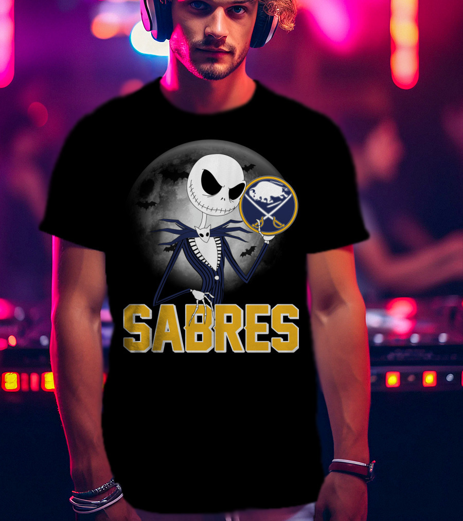 Sabres Jack Skellington Halloween Buffalo Moon Scene T-Shirt