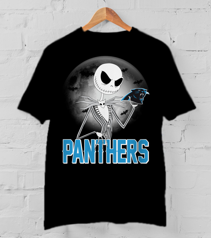 Jack Skellington Panthers Halloween Carolina Panthers Logo Moon Bats T-Shirt