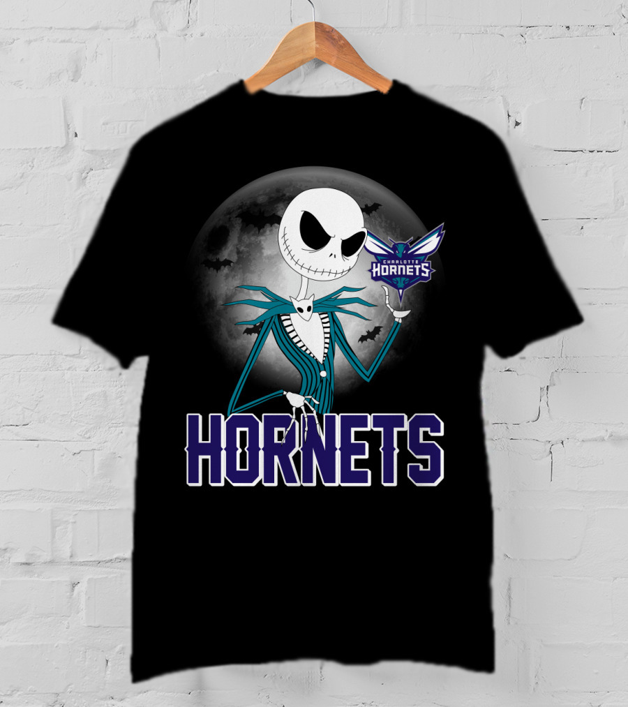Jack Skellington Halloween Charlotte Hornets Moon Bats T-Shirt