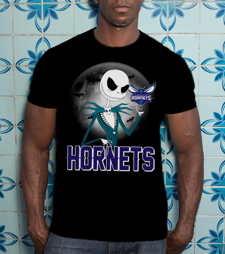 Jack Skellington Halloween Charlotte Hornets Moon Bats T-Shirt