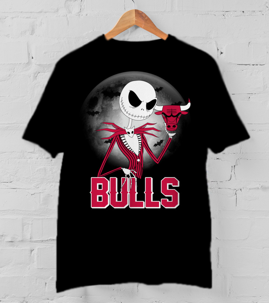 Jack Skellington Halloween Bulls Moon Chicago T-Shirt