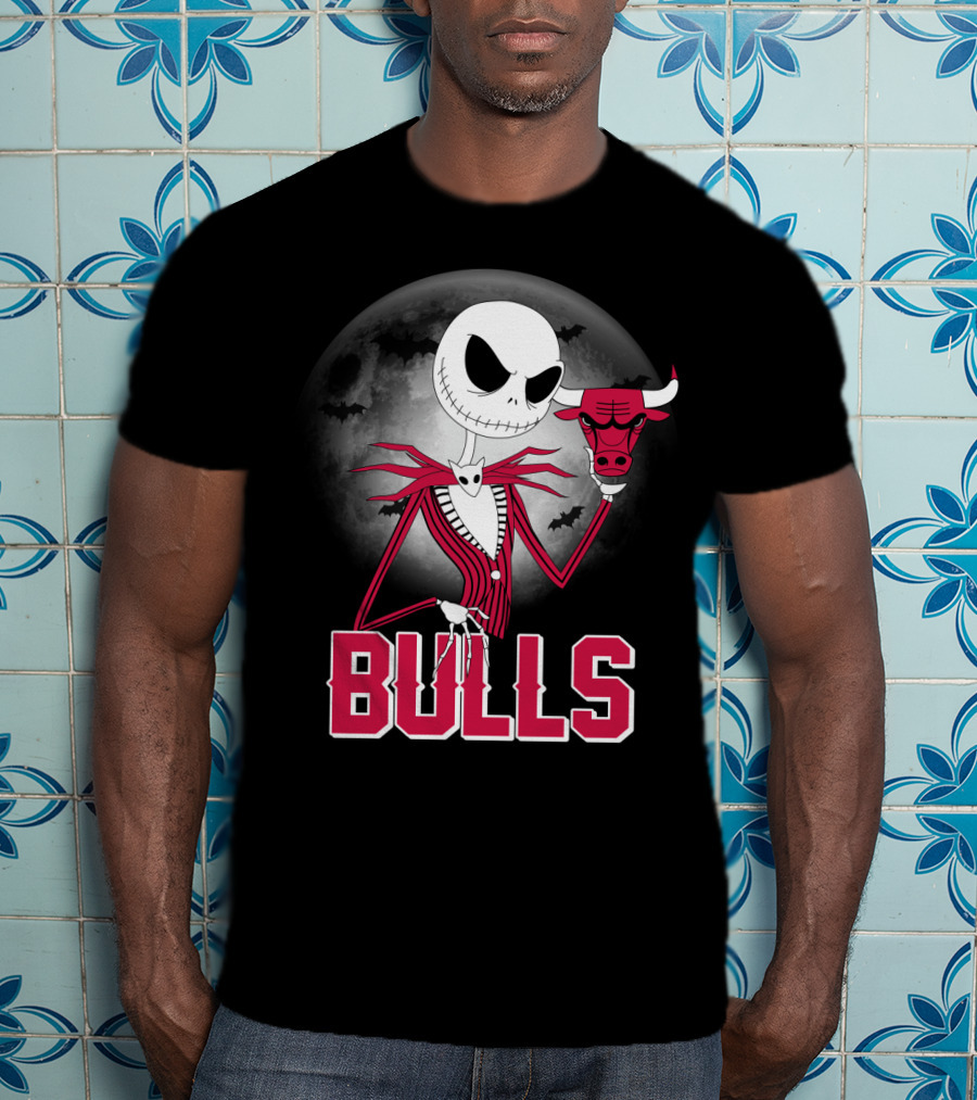 Jack Skellington Halloween Bulls Moon Chicago T-Shirt