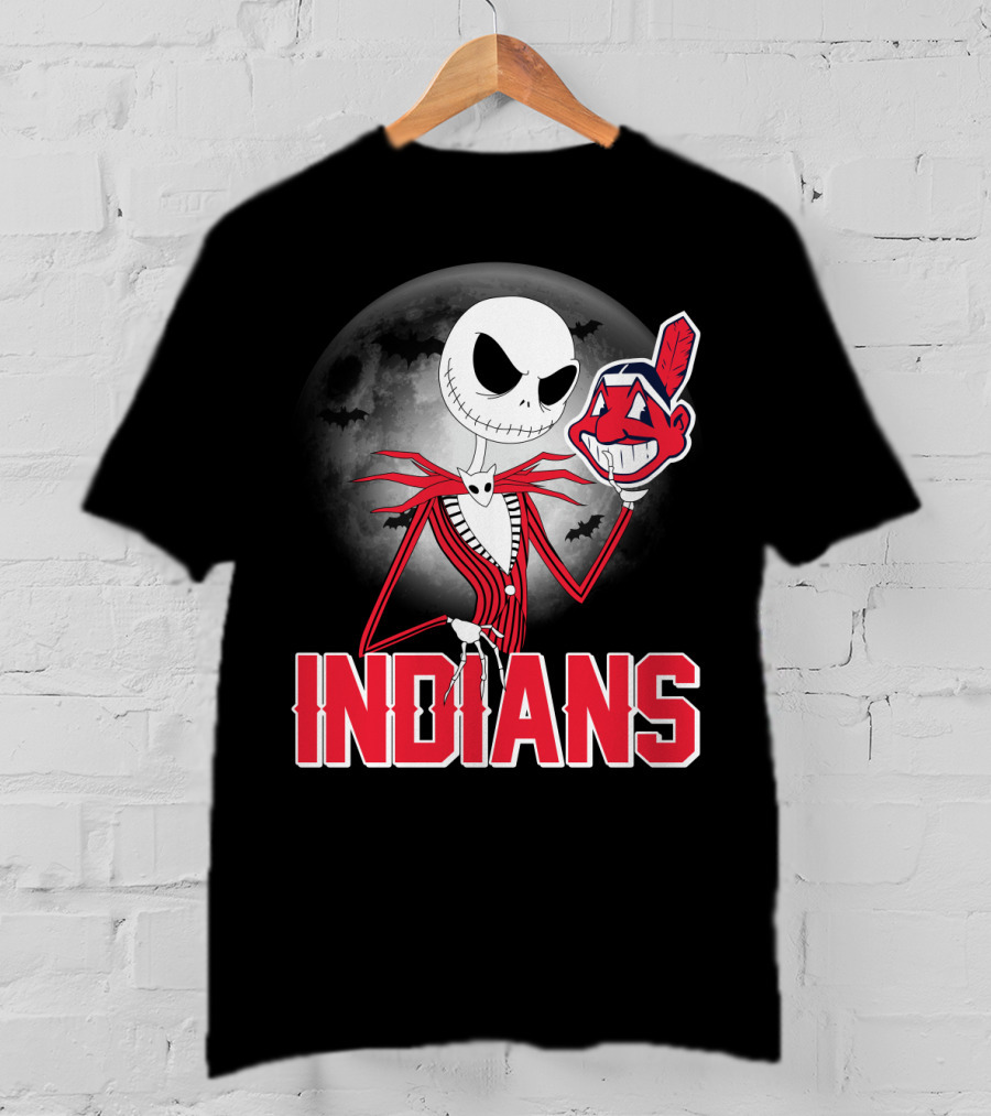 Jack Skellington Halloween Moon Cleveland Indians T-Shirt