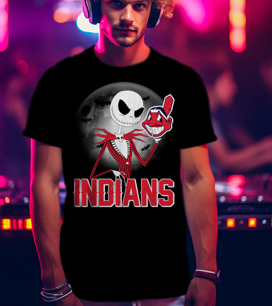 Jack Skellington Halloween Moon Cleveland Indians T-Shirt