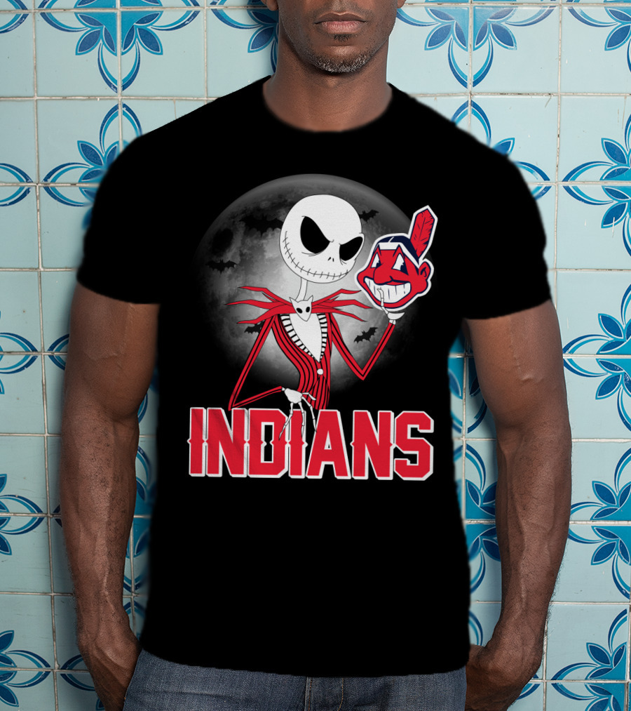 Jack Skellington Halloween Moon Cleveland Indians T-Shirt