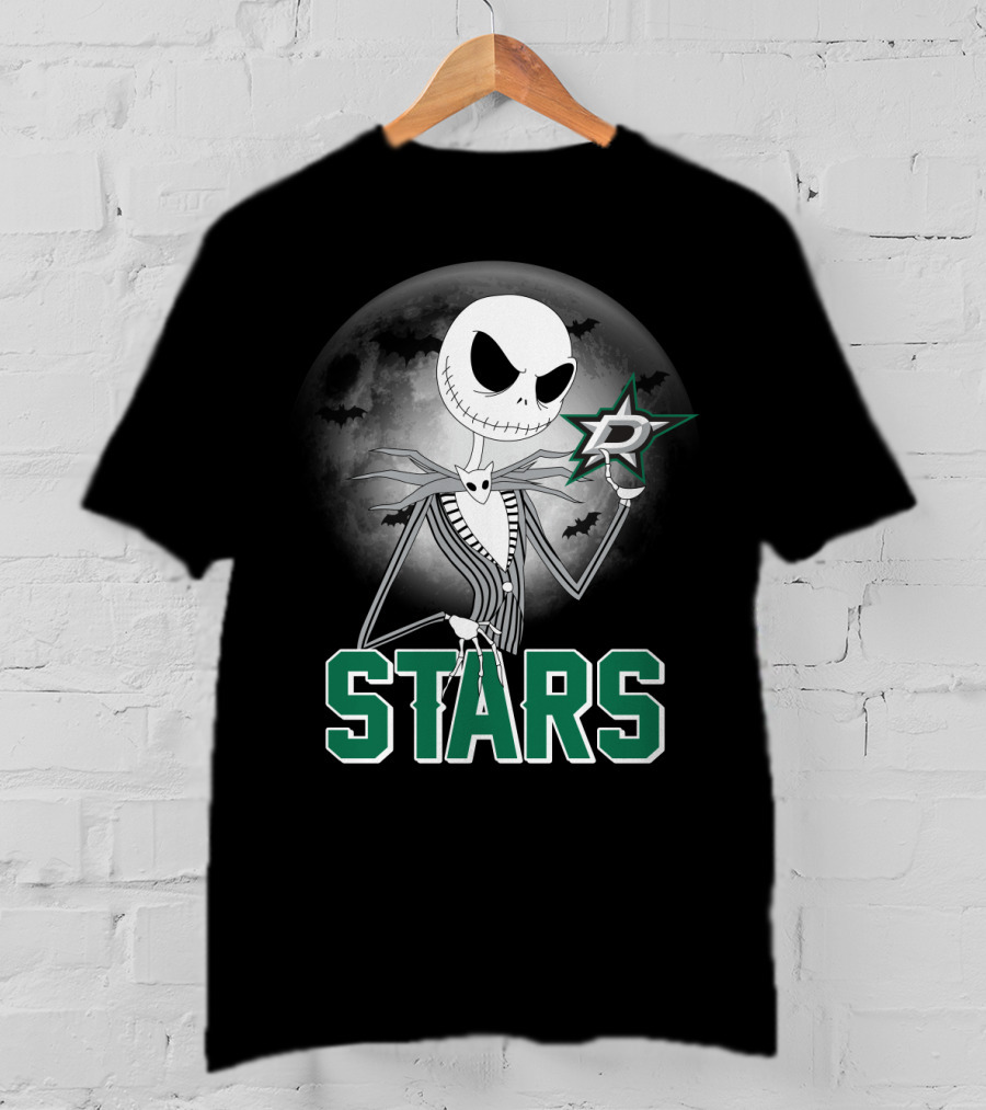 Jack Skellington Dallas Stars Halloween Moon Background Fan T-Shirt