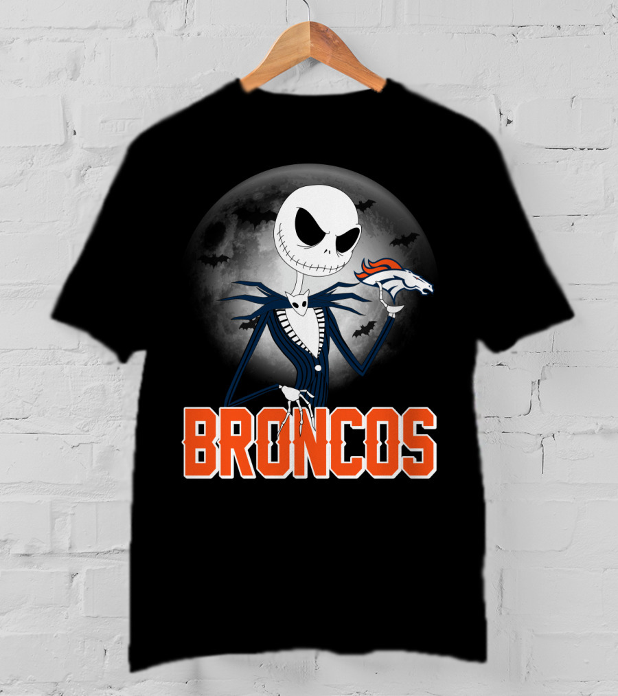 Jack Skellington Broncos Halloween Mashup Denver Broncos Sports Fan T-Shirt