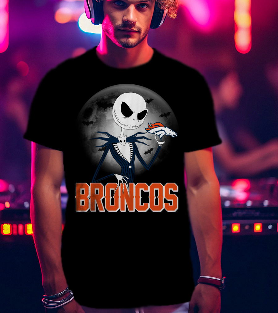 Jack Skellington Broncos Halloween Mashup Denver Broncos Sports Fan T-Shirt